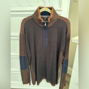 FX Fusion Men’s Long Sleeve 1/4 Zip Pullover Sweater Navy Tan  Size XXL 2X
